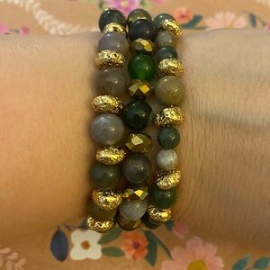 New! Gold Lava Beads and Fancy Jasper Beaded Bracelet Set